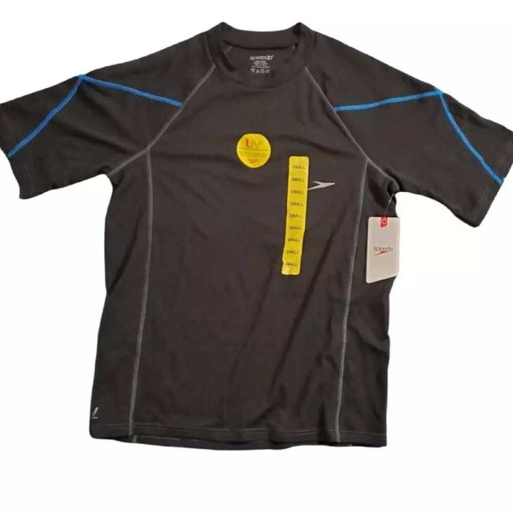 Speedo Mens UV Block The Burn Swimwear Top Black Short Sleeve Crew Neck S New